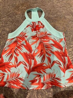 H&M Mint Halter Top with Bright Red Tropical Print in 8